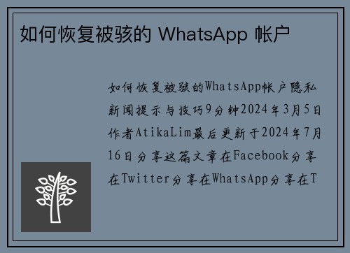 如何恢复被骇的 WhatsApp 帐户 